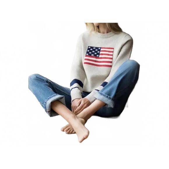 NEW THML american dream flag sweater in beige